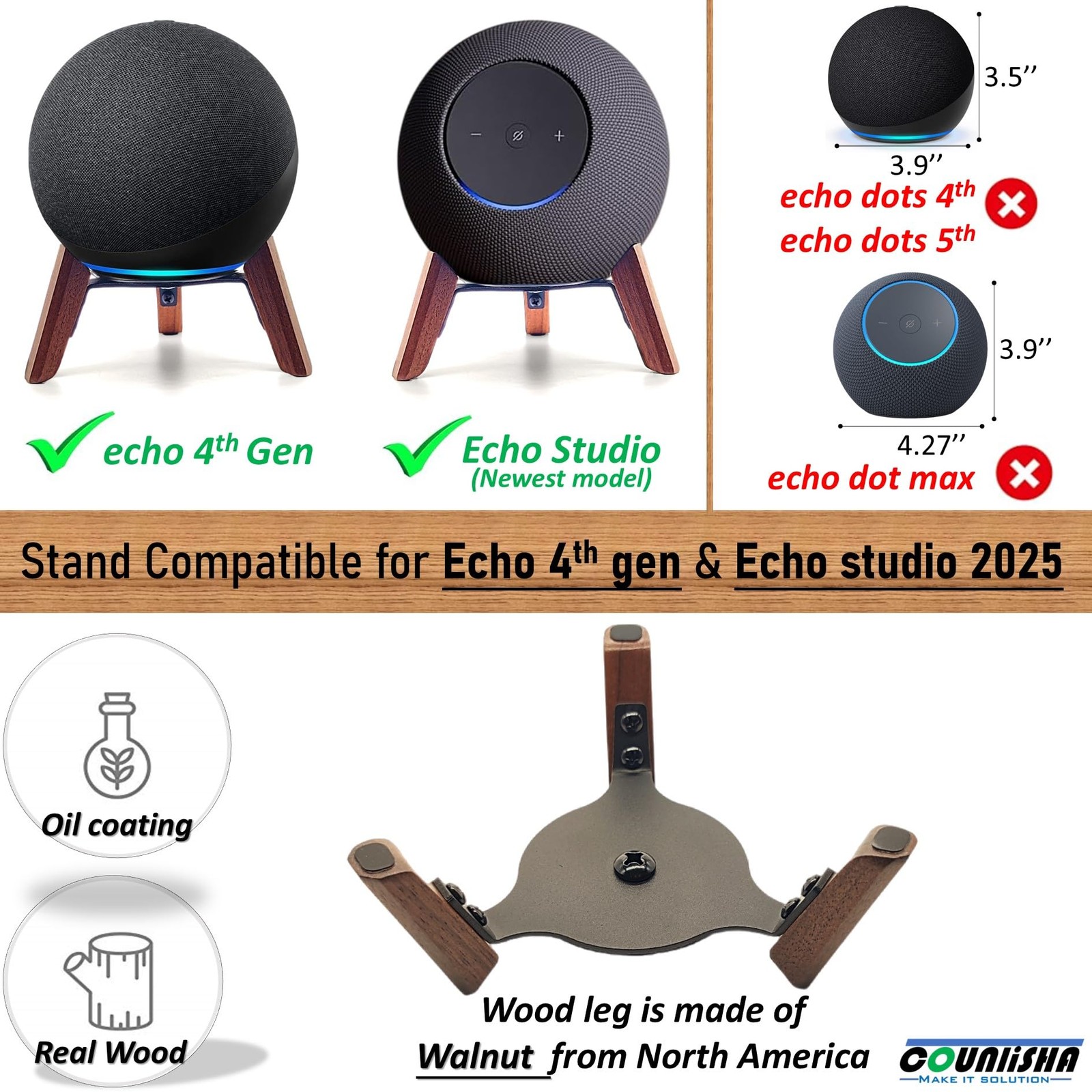 Real Wood Stand for Echo Studio (new Model) 2025,Echo (4th Gen) Home Speaker,...