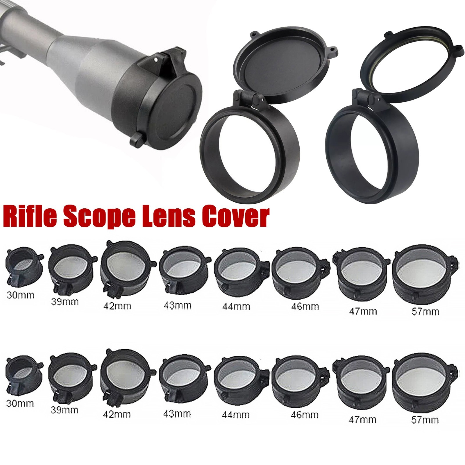 25.5-67mm Flip Spring Up Open Rifle Scope Lens Covers Protect Objective Cap