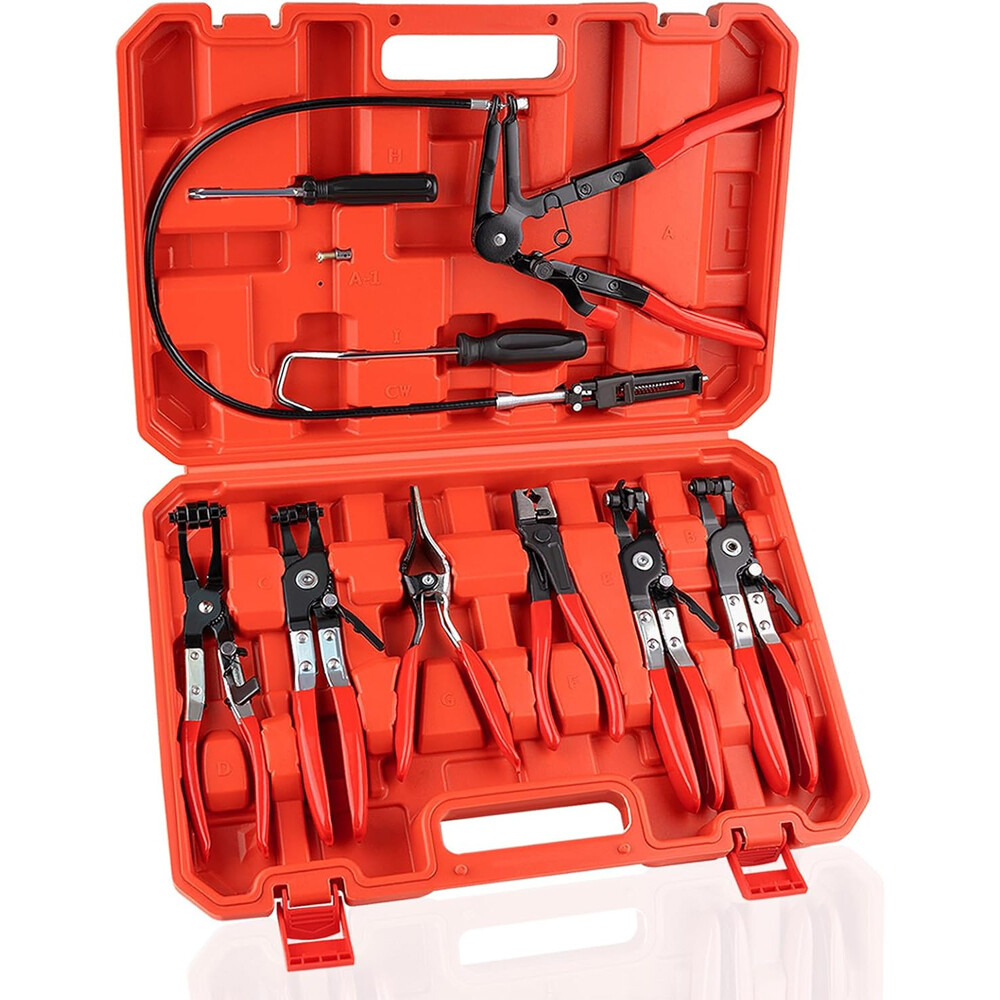 Flexible Automotive Hose Clamp Clip Plier Tool Kits Swivel Jaw Flat Angled Band