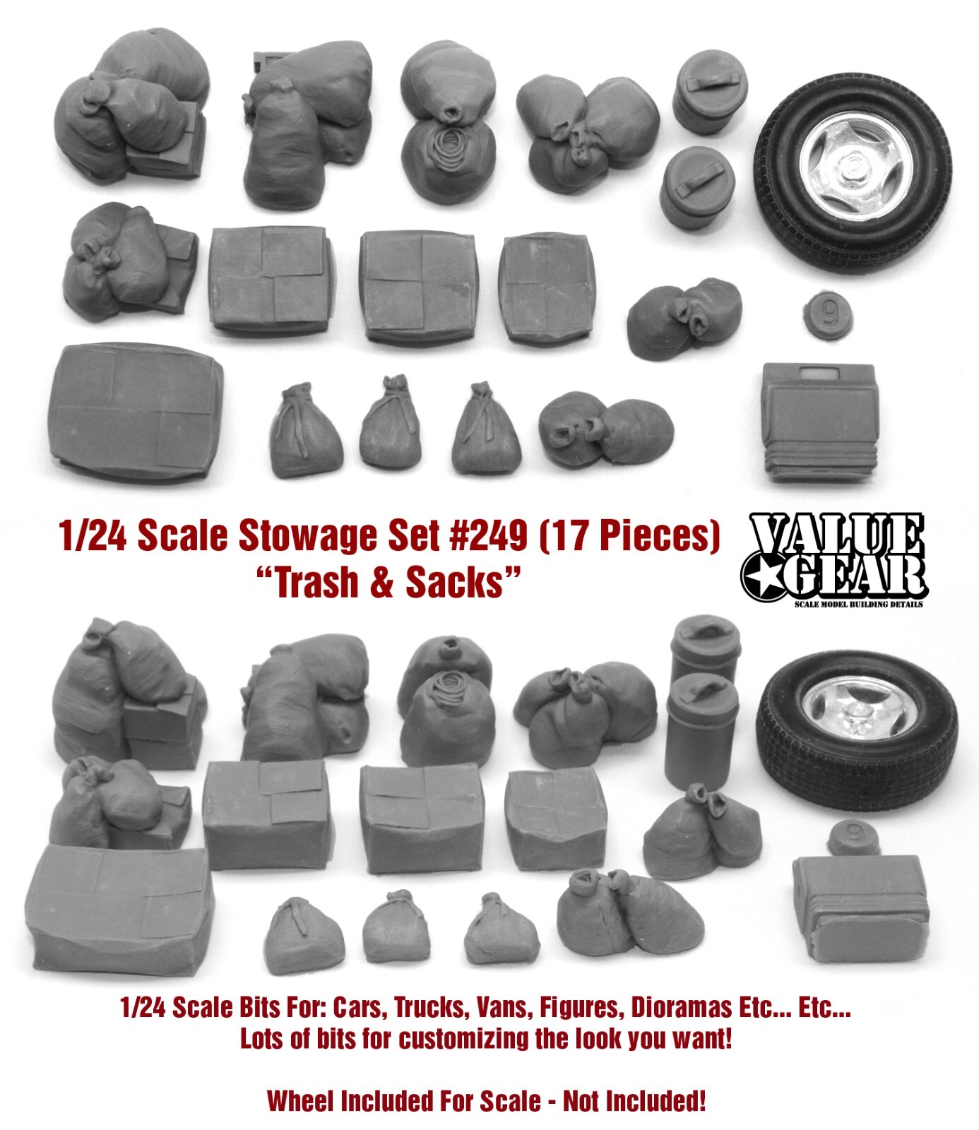 1/24 Set #249 Trash & Sacks (17 Pieces) -Value Gear Resin