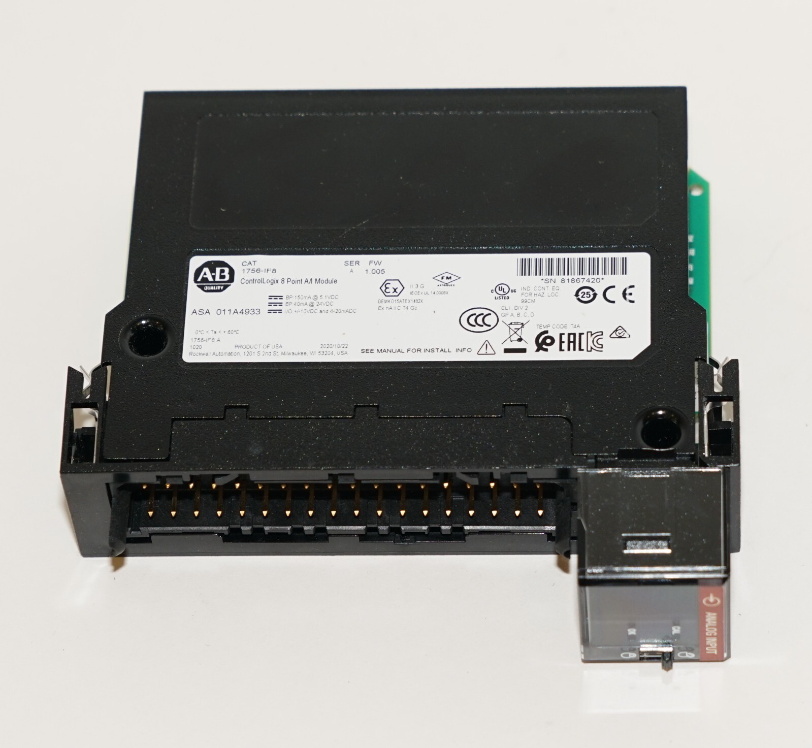 ALLEN BRADLEY 1756-IF8 CONTROLLOGIX 8 POINT A/I ANALOG INPUT MODULE SER A 2020