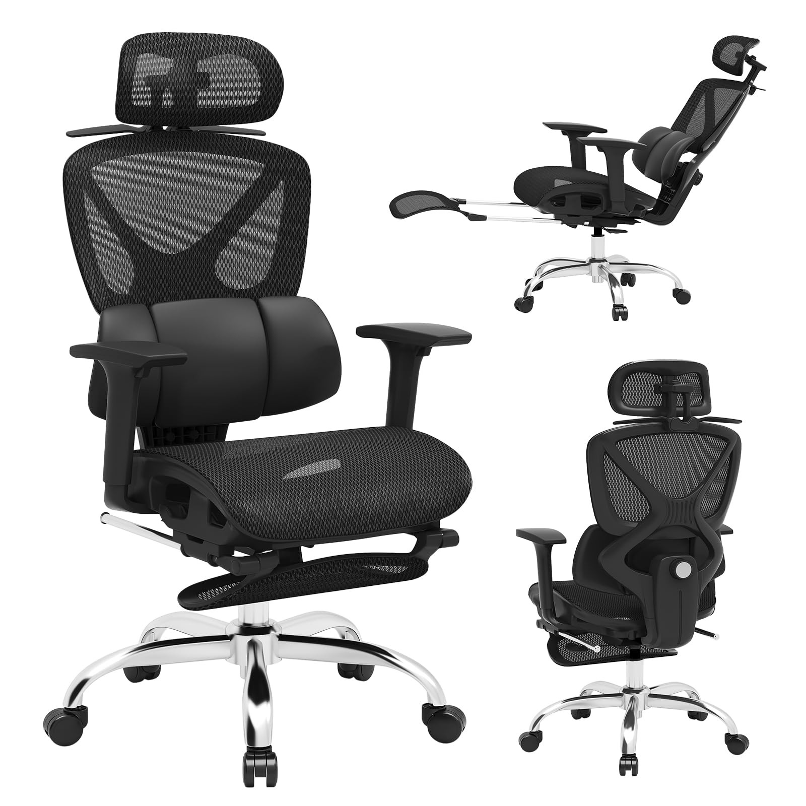 Ergonomic Mesh Office Chair, Home Desk Chair Comfy with Adjustable Lumbar Sup...