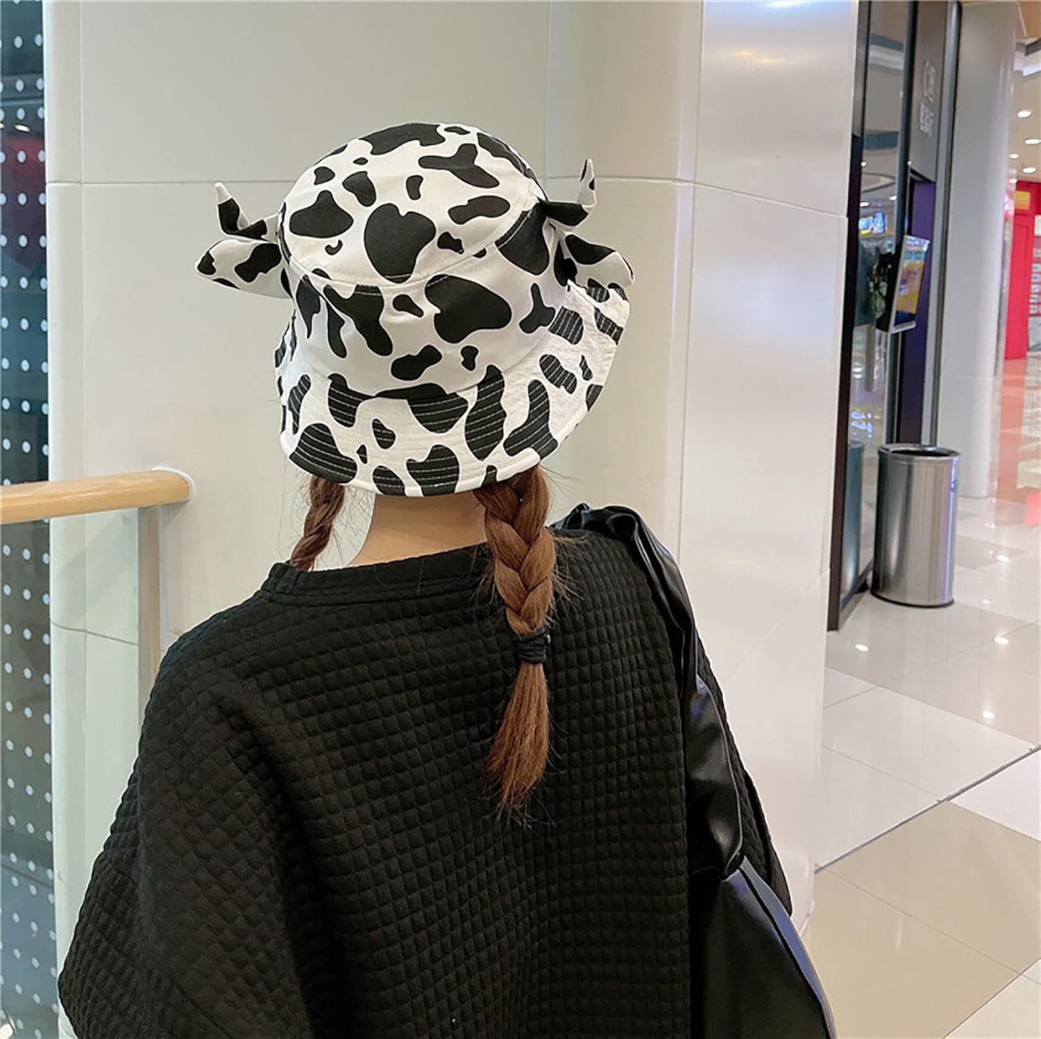 Cow Print Bucket Hat with Cute Horn Ears Beach Sun Summer Travel Sun...