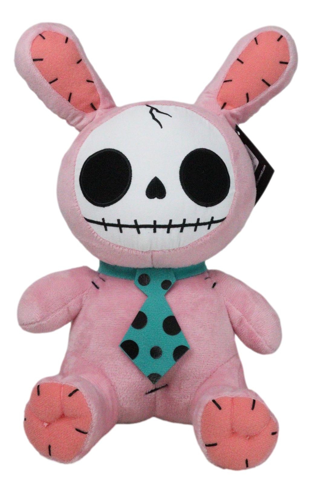 Larger Furry Bones Skeleton Pink Bunny With Green Polkadot Tie Plush Toy Doll