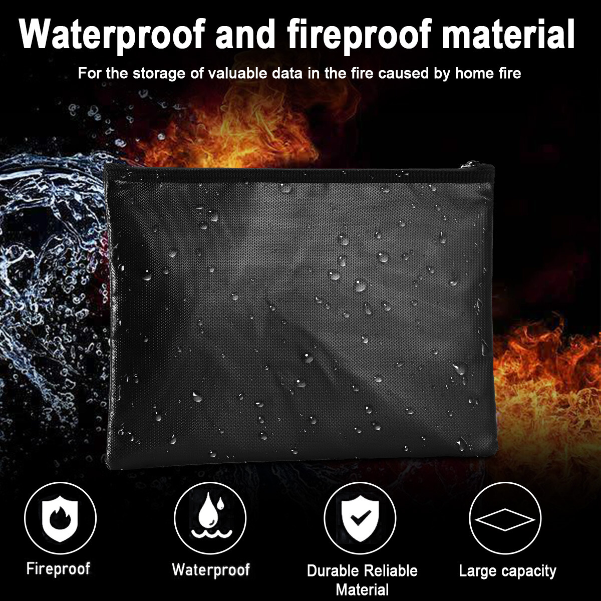2000℉ Upgrade Fire Proof money Bag Fireproof Document Pouch Waterproof Safe Cash