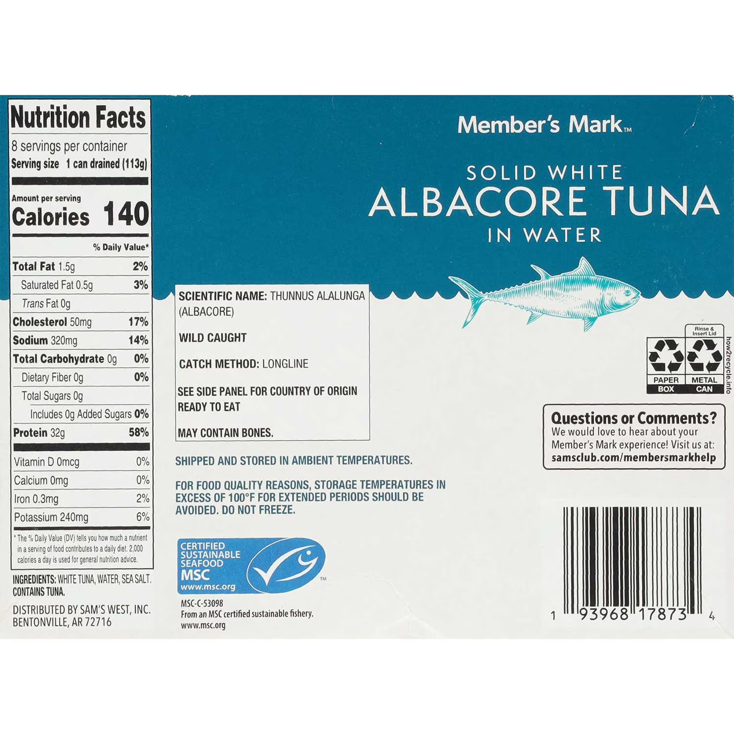 Member's Mark Premium Solid White Albacore Tuna 5 oz., 8 pk.