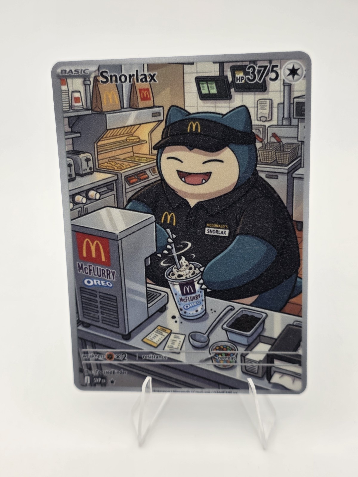 CUSTOM FAN ART Snorlax McDonald's McFlurry Worker Holo Trading Card