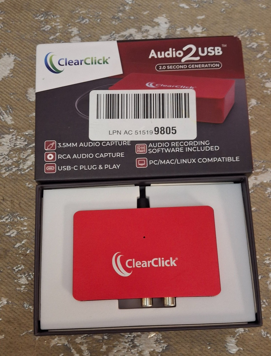 ClearClick Audio2USB 2.0 Audio Capture Live Streaming Device 2nd Gen Red