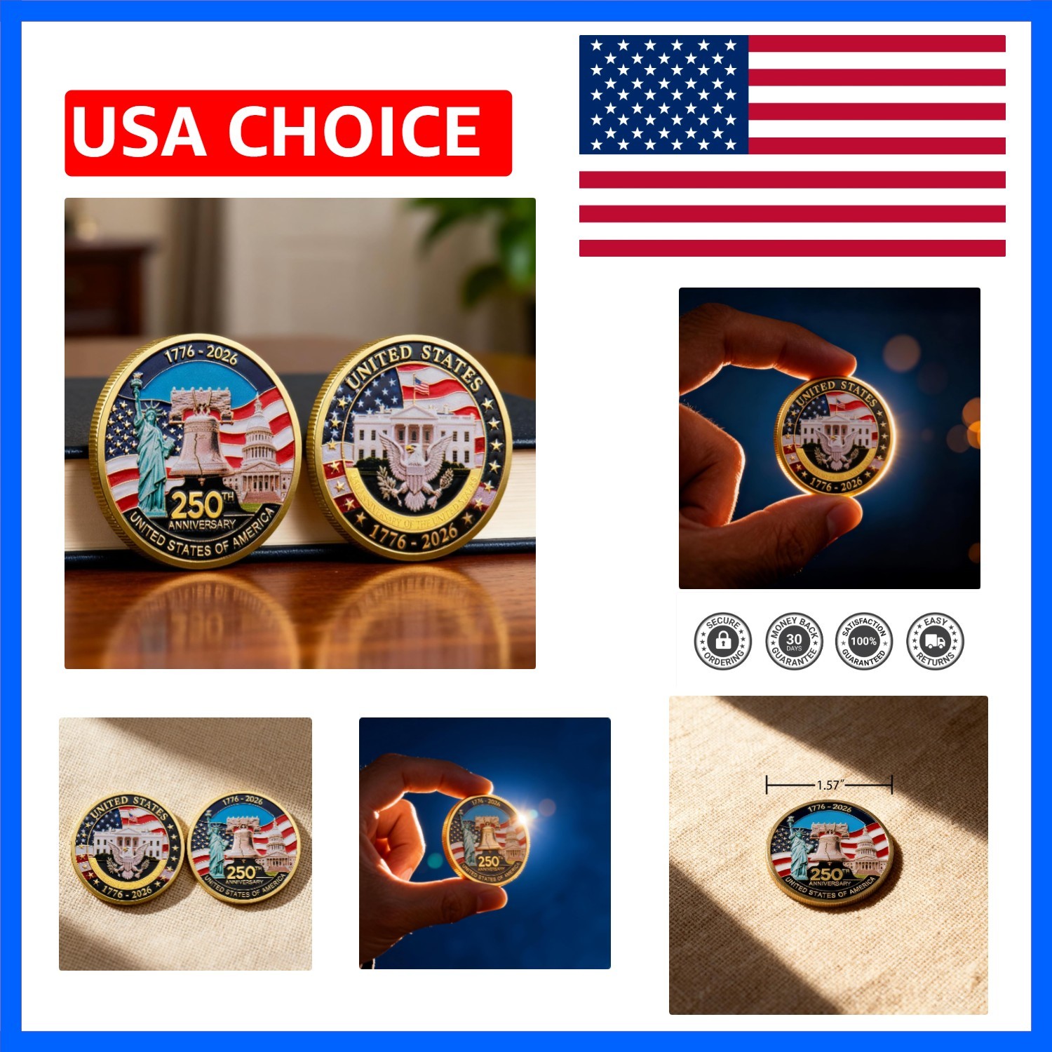 250th Anniversary Challenge Coin - Double-Sided Patriotic Commemoration, 1.57"