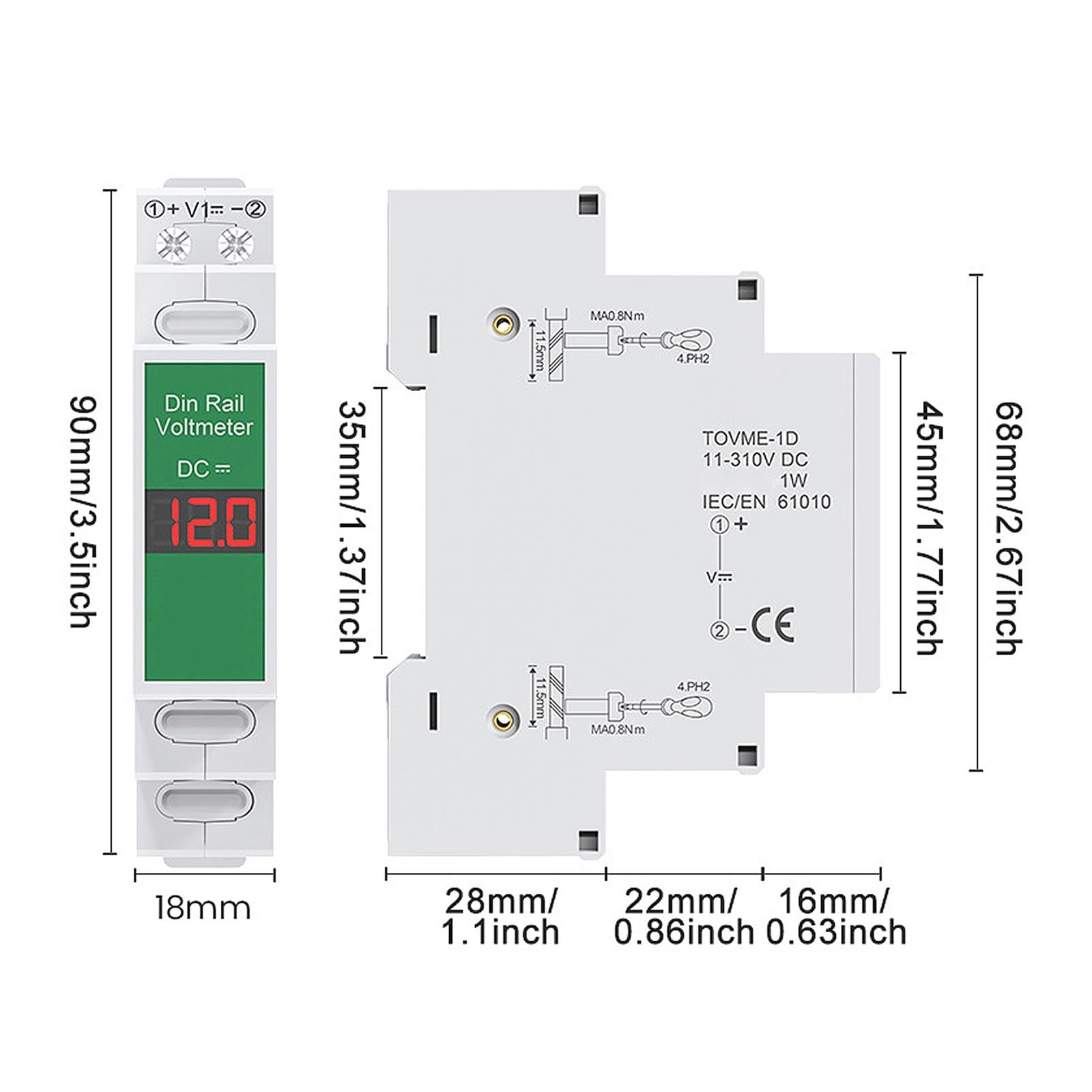 Din Rail Voltage Meter LED Digital Display Voltmeter DC Voltage Meter Electri...