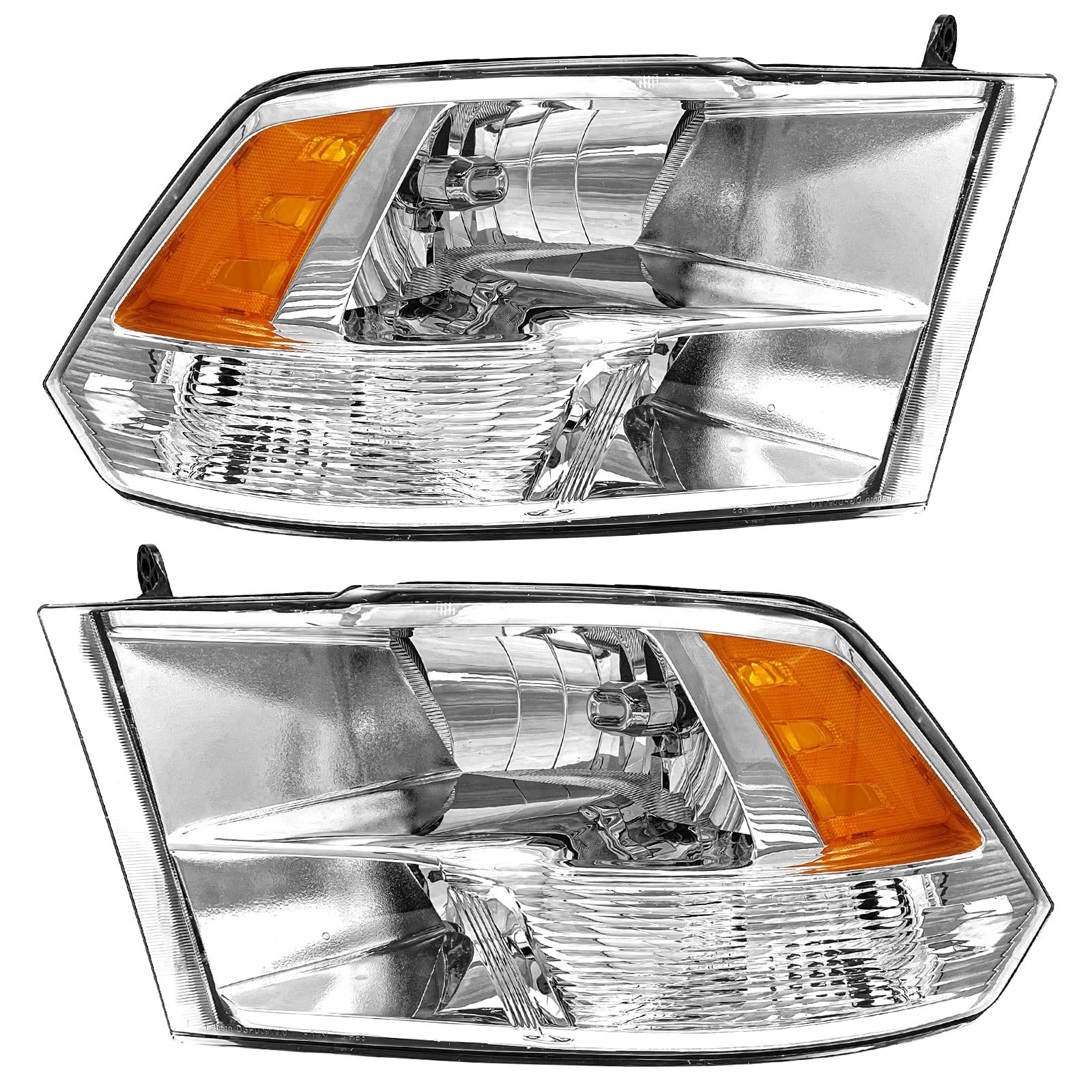 09-18 for Ram 1500 10-18 2500 3500 Clear Chrome Amber Reflector Headlights Pair