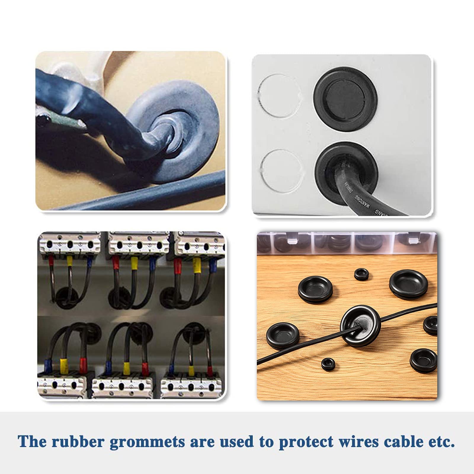 200 PCS 7 Sizes Rubber Grommet 200PCS Closed Kit, Black
