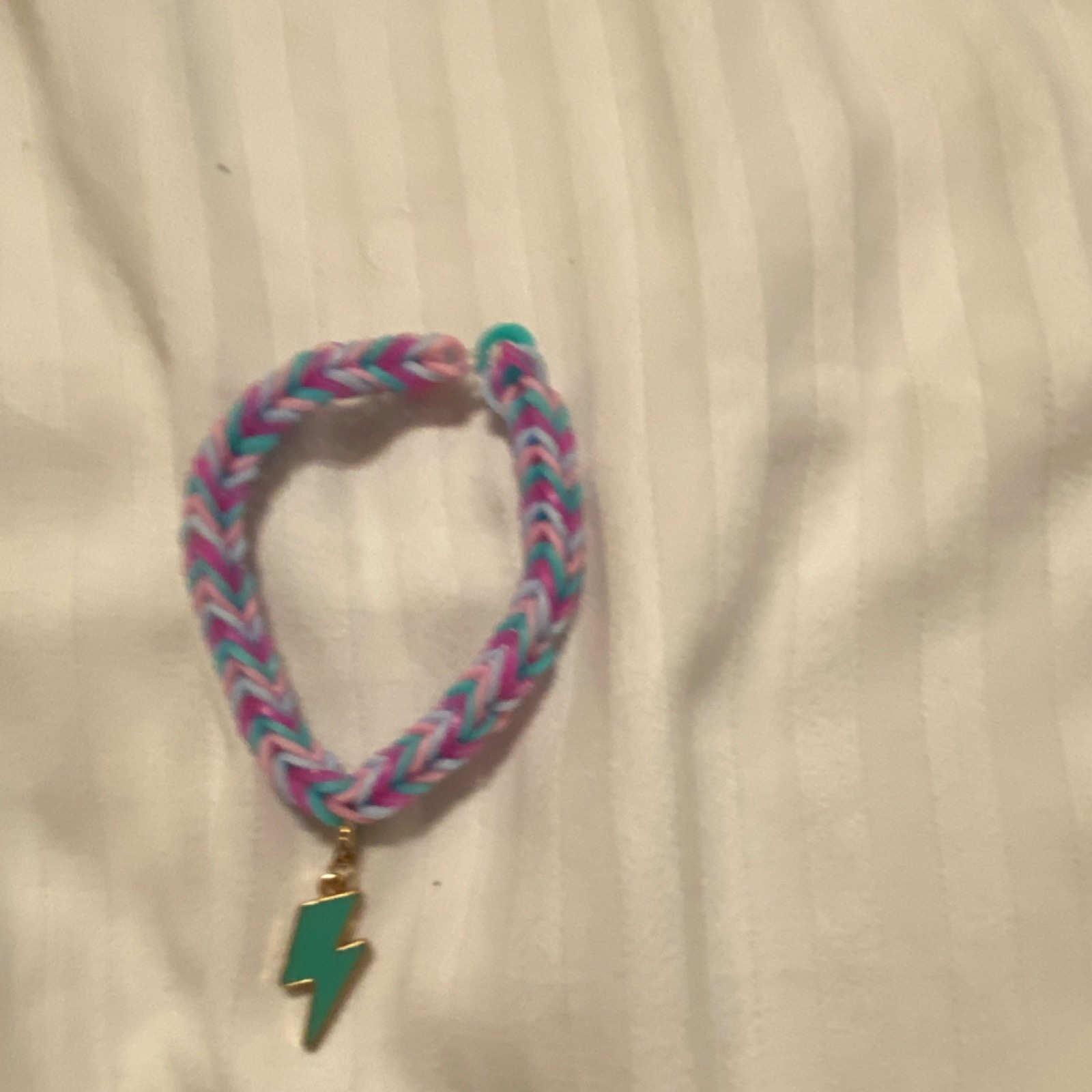 Handcrafted Braided Bracelet Pink Blue Purple Lightning Bolt Dangle Charm