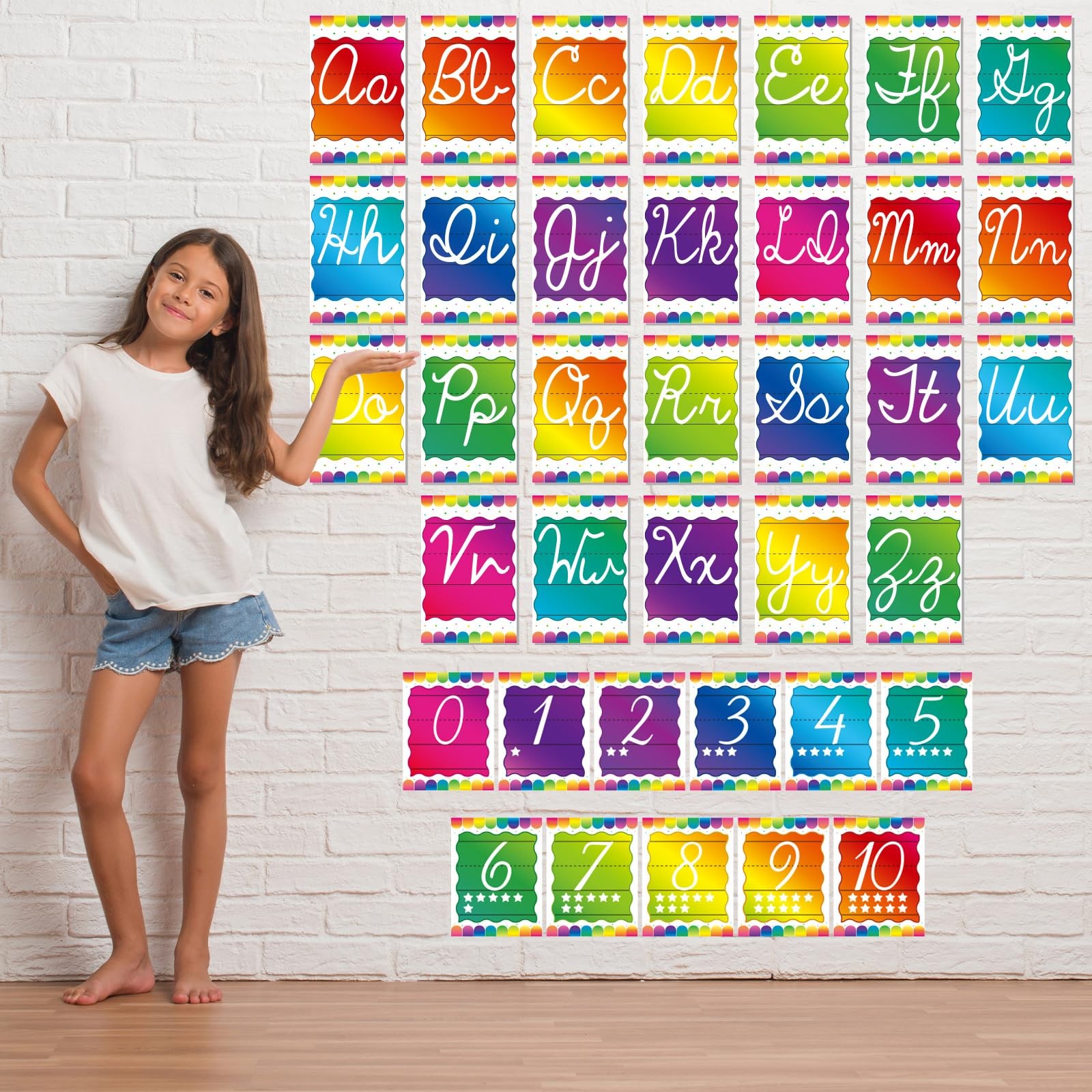Gilprop 37 Pcs Rainbow Cursive Alphabet Line for Classroom Wall Cursive Alpha...