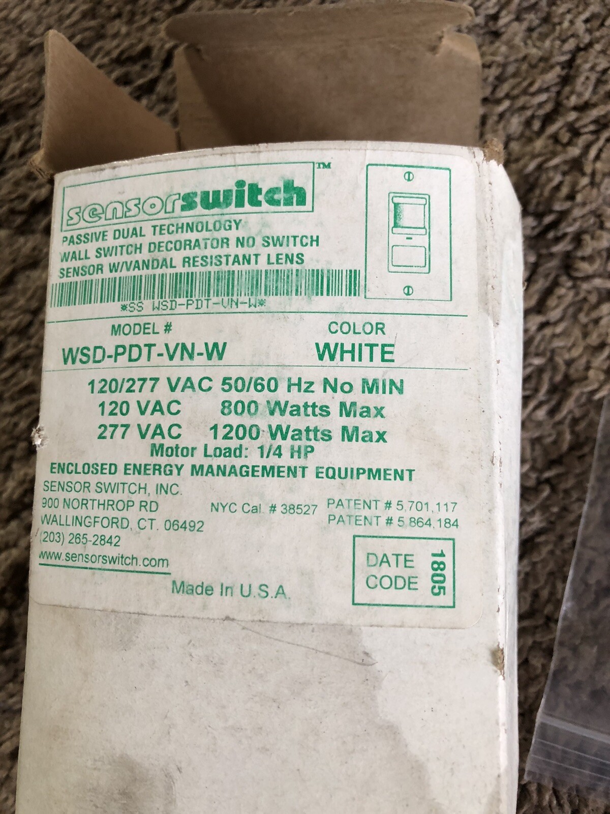 SENSOR SWITCH WSD-PDT-VN-W OCCUPANCY SENSOR PASSIVE DUAL TECHNOLOGY 120, WHITE