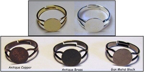 100 Adjustable RING BLANKS 10mm pad ~  5 Different Colors Nickel + Lead Free