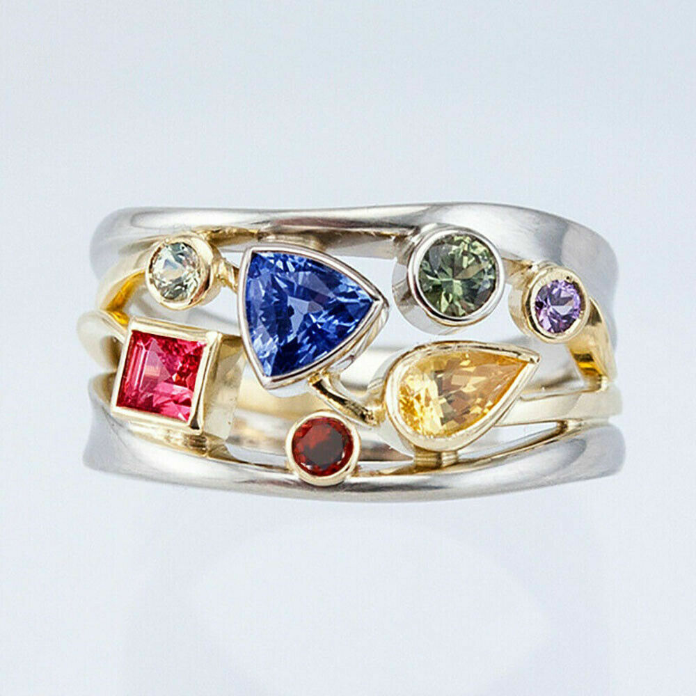 925 Sterling Silver Multicolor Garnet Amethyst Wedding Engagement Ring Size 8