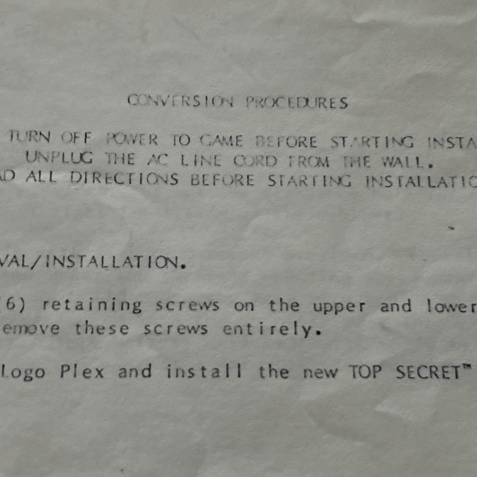 Top Secret Conversion Kit Exidy Gun Arcade Video Game Manual