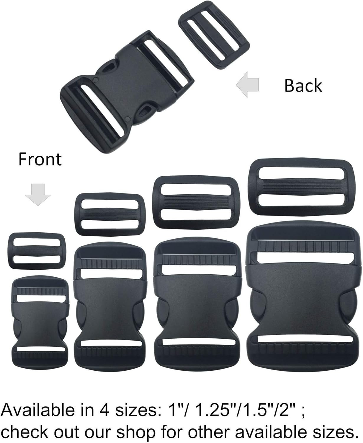 10 Set 1 Inch Flat Dual Adjustable Plastic Quick Side Release Plastic Buckles an