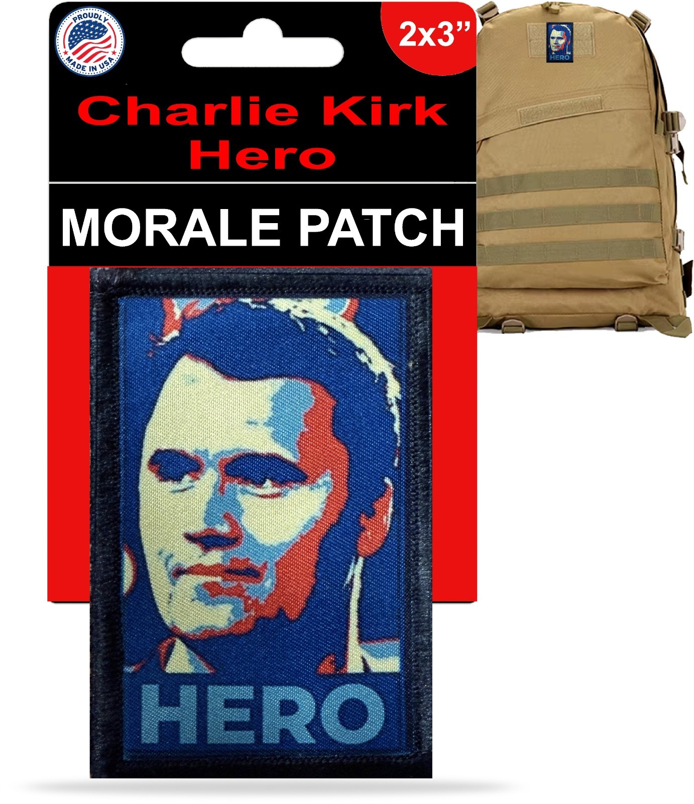Charlie Kirk HERO Morale Patch | Patriotic Patch | Fight Fight Fight USA Flag