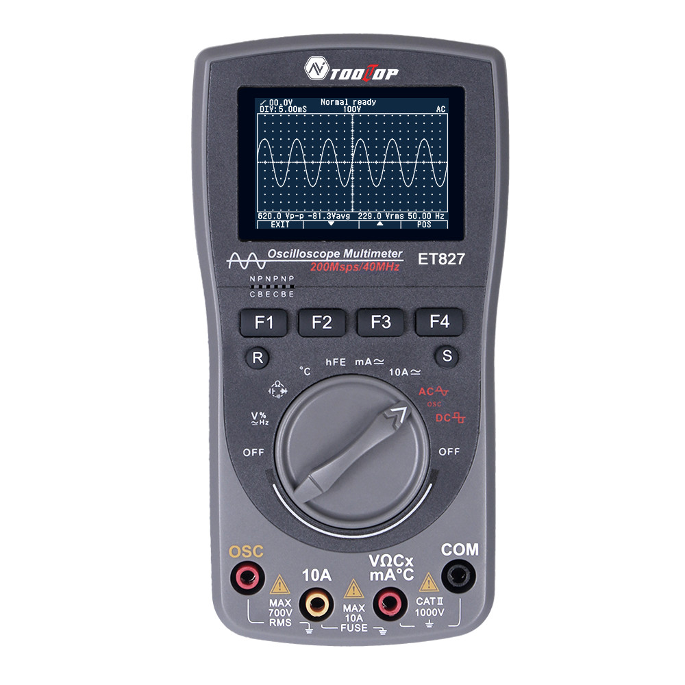 ET827 Scope Digital Multimeter Oscilloscope 40MHz 200Msps AC DC Tester HD Screen