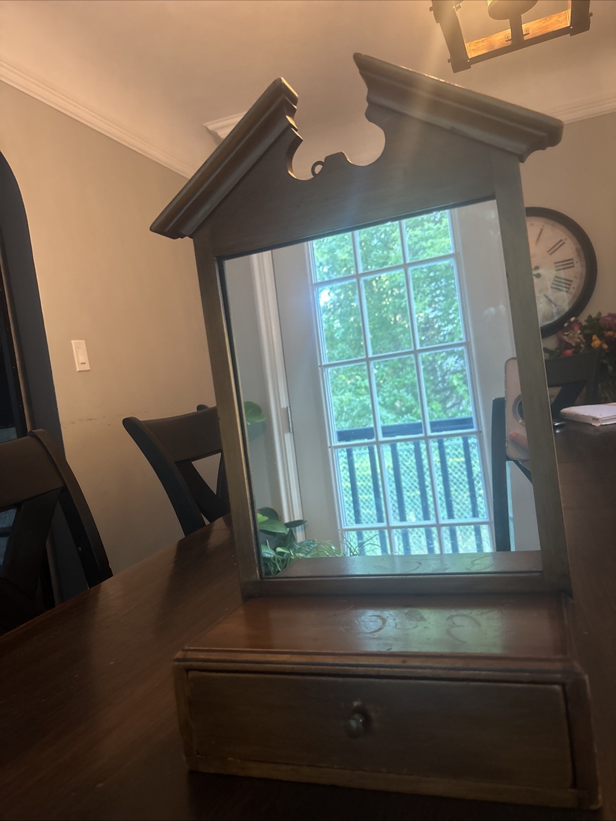 Vintage Pine  Wooden Vanity Mirror W/Drawer-Rustic Country Decor