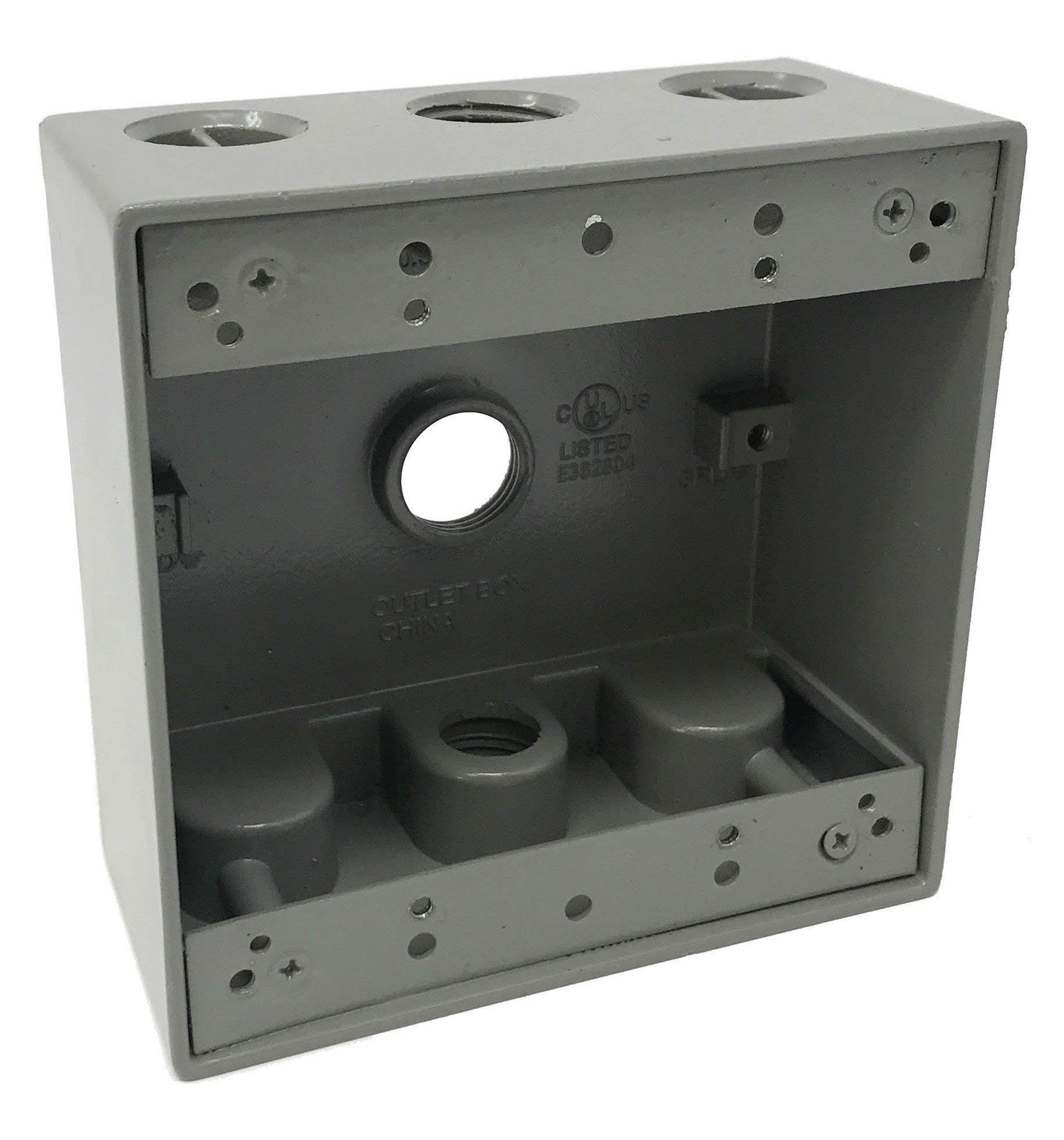 2-Gang 3 1/2" Holes Weatherproof Rectangular Exterior Electrical Outlet Box w...