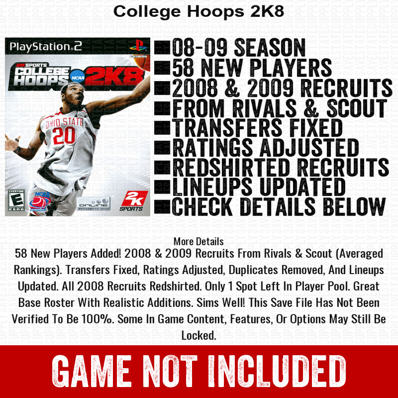 College Hoops 2K8 PS2 Playstation Roster Season Player Update Memory Card