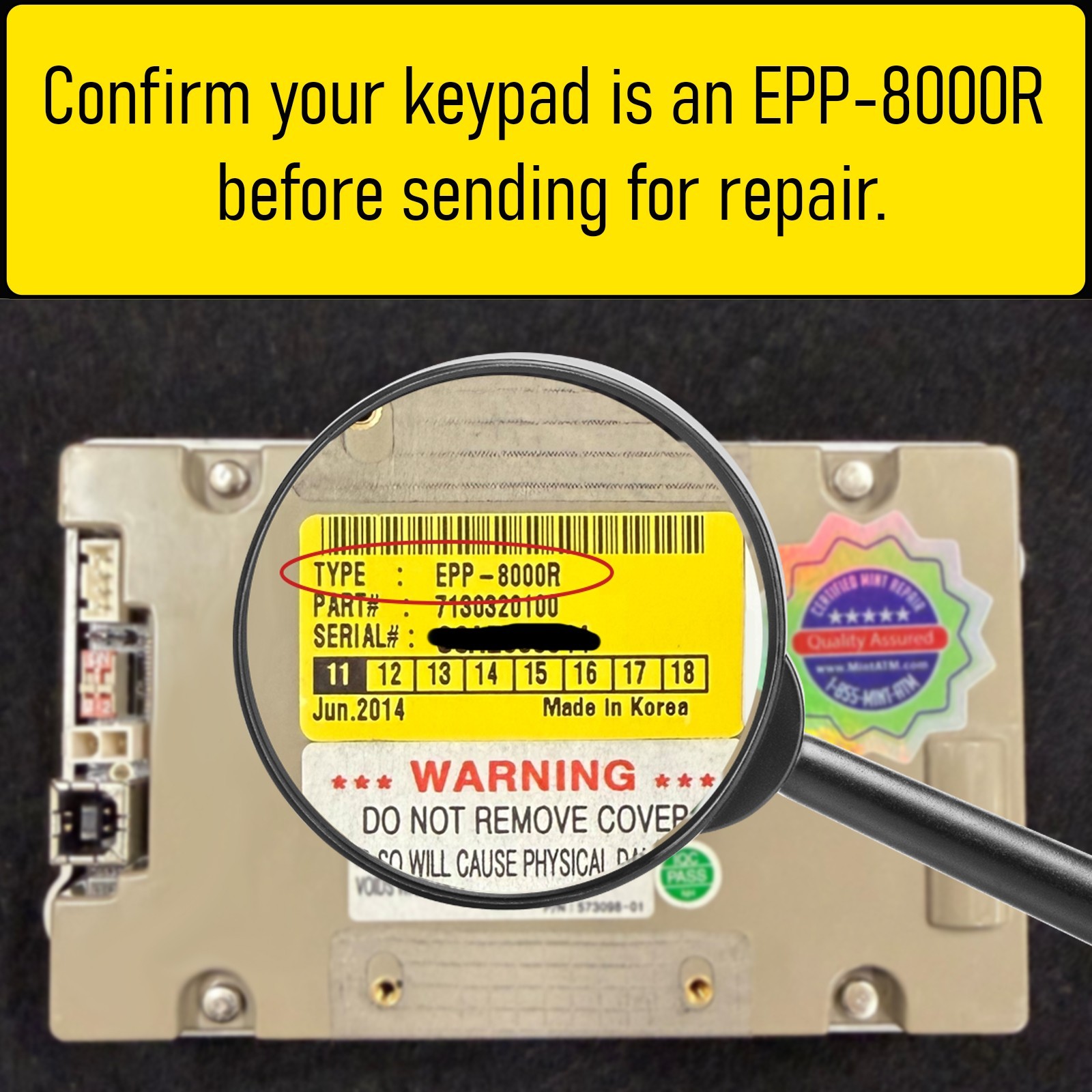 Hyosung 8000R Pin Pad Repair Service, ATM EPP Keypad Repair, 2-3 Day Turnaround