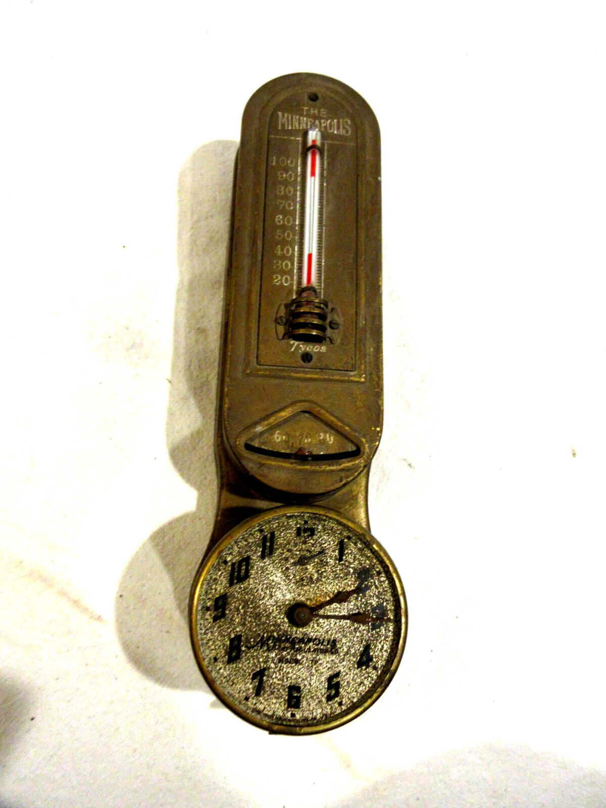 Vintage Brass The Minneapolis Heat Regulatory Co Thermostat/Clock