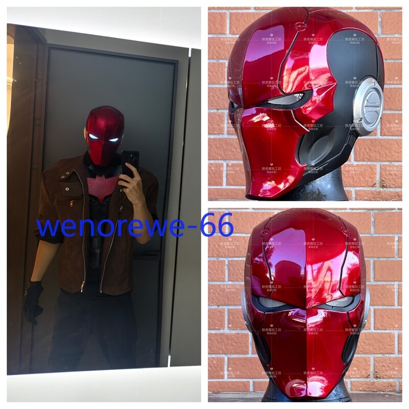 1PC 1/1 Wearable Red Hood Cosplay Helmet Eye Light FPR Mask Adult Halloween Prop
