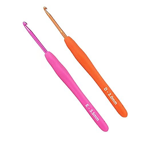 3.0mm and 3.5mm Crochet Hook，2pack Size Crochet Hook Aluminum Soft Grip Rubber