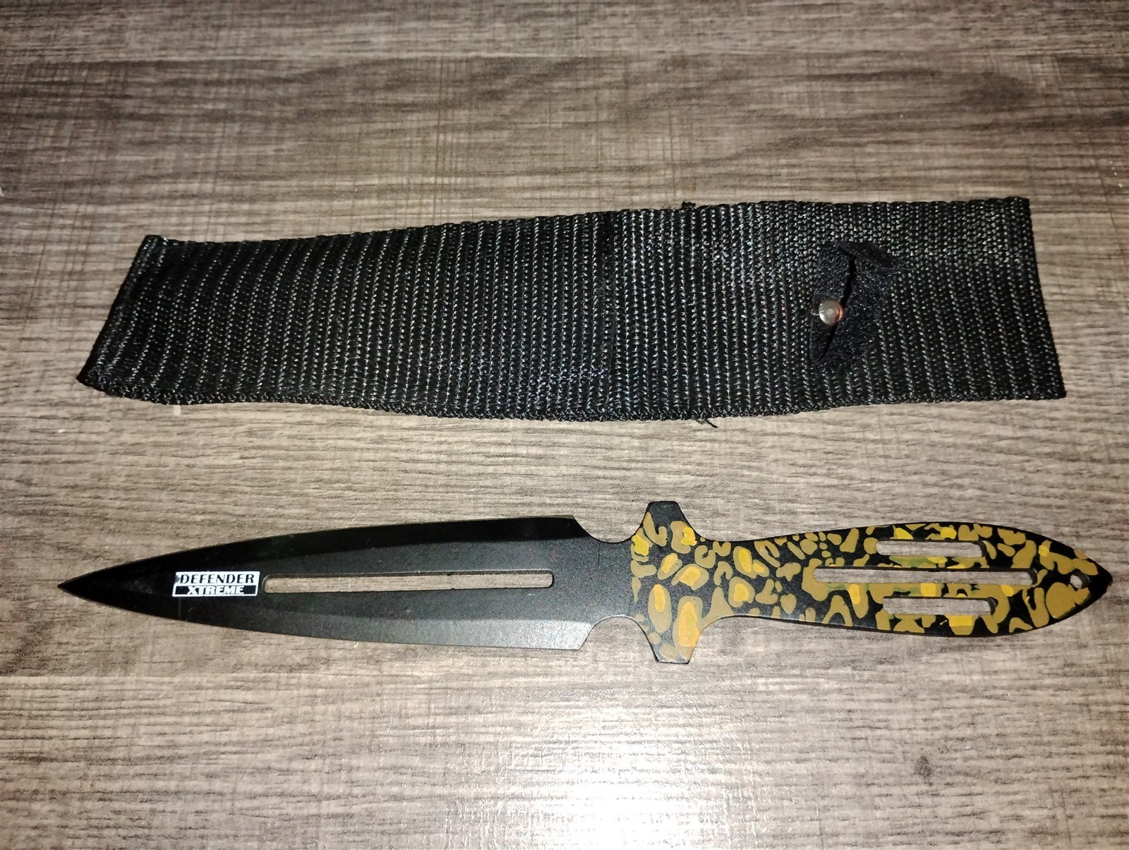 Defender Xtreme Throwing Knife 9.1" Model 5312 Stainless Belt Sheath Camo Handle