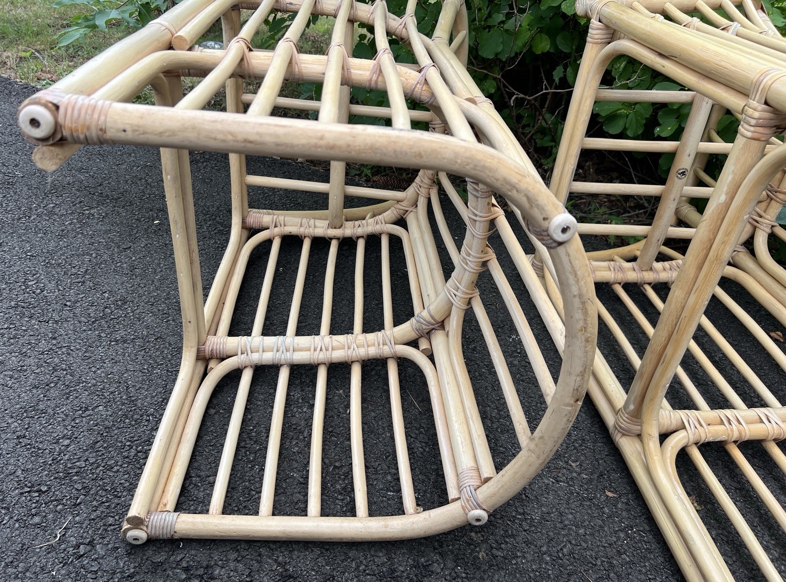 Vtg Rattan Bamboo Bar Stool Set Pair 42"H x20"W x16.75"L *LOCAL PICKUP NJ 07753*