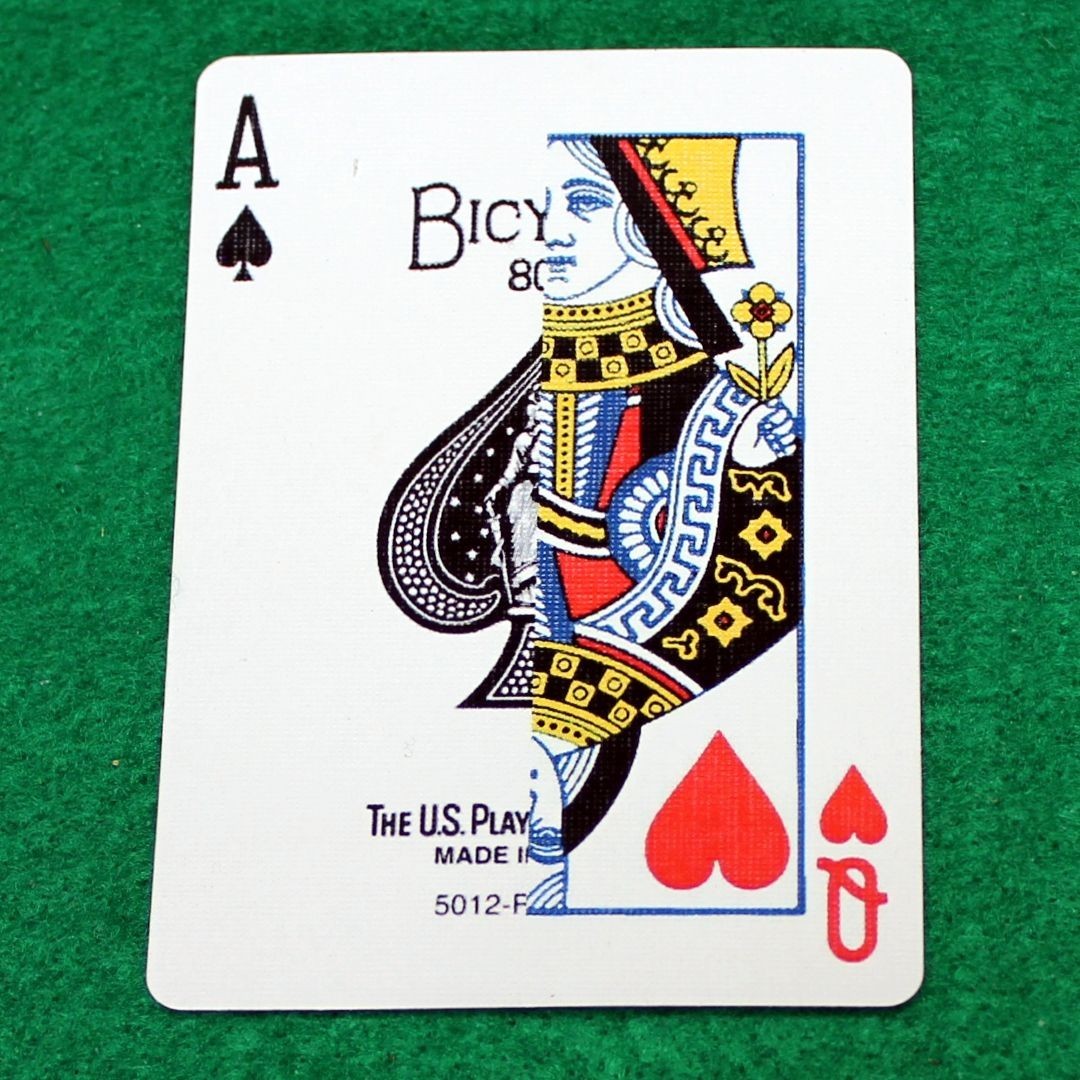 Ace of Spades / Queen Hearts, Half Vertical, Bicycle Printed Gaff Card, Red