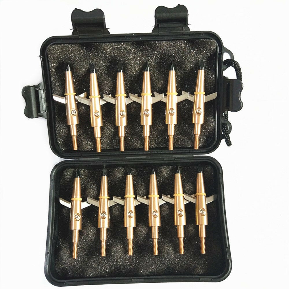 12Pcs Hunting Retracted Broadheads 100 Grain Compound Bow Crossbow Arrow Tips