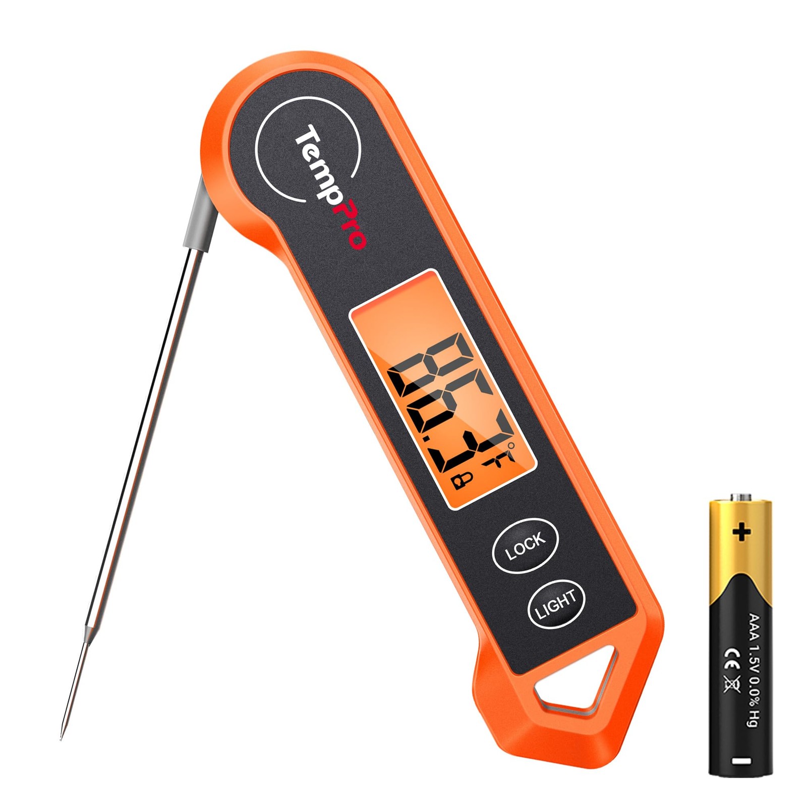 TempPro TP19H 1 Sec Digital Meat Thermometer for 7.5 inches, Bright-orange