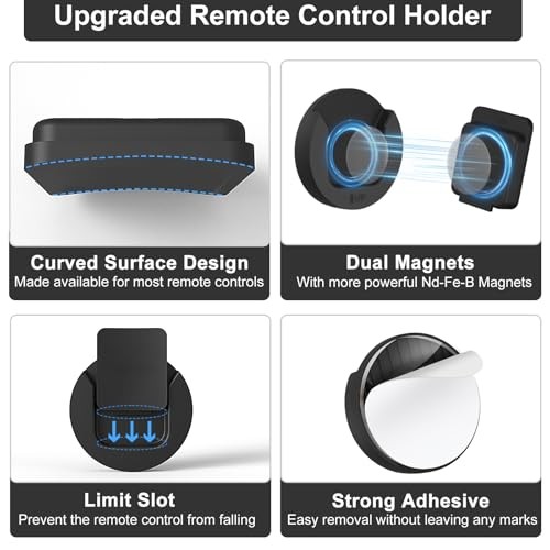 Magnetic Remote Control Holder Wall Mount, 4 Pack TV Remote Control Black