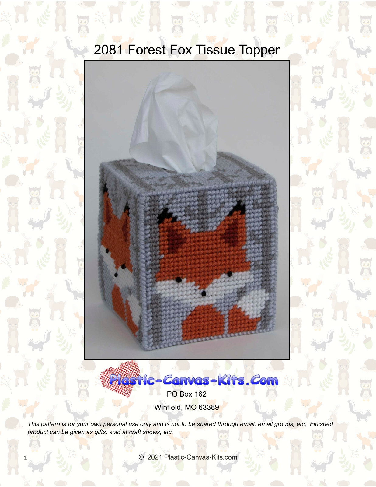 Forest Fox Tissue Topper-Plastic Canvas Pattern or Kit