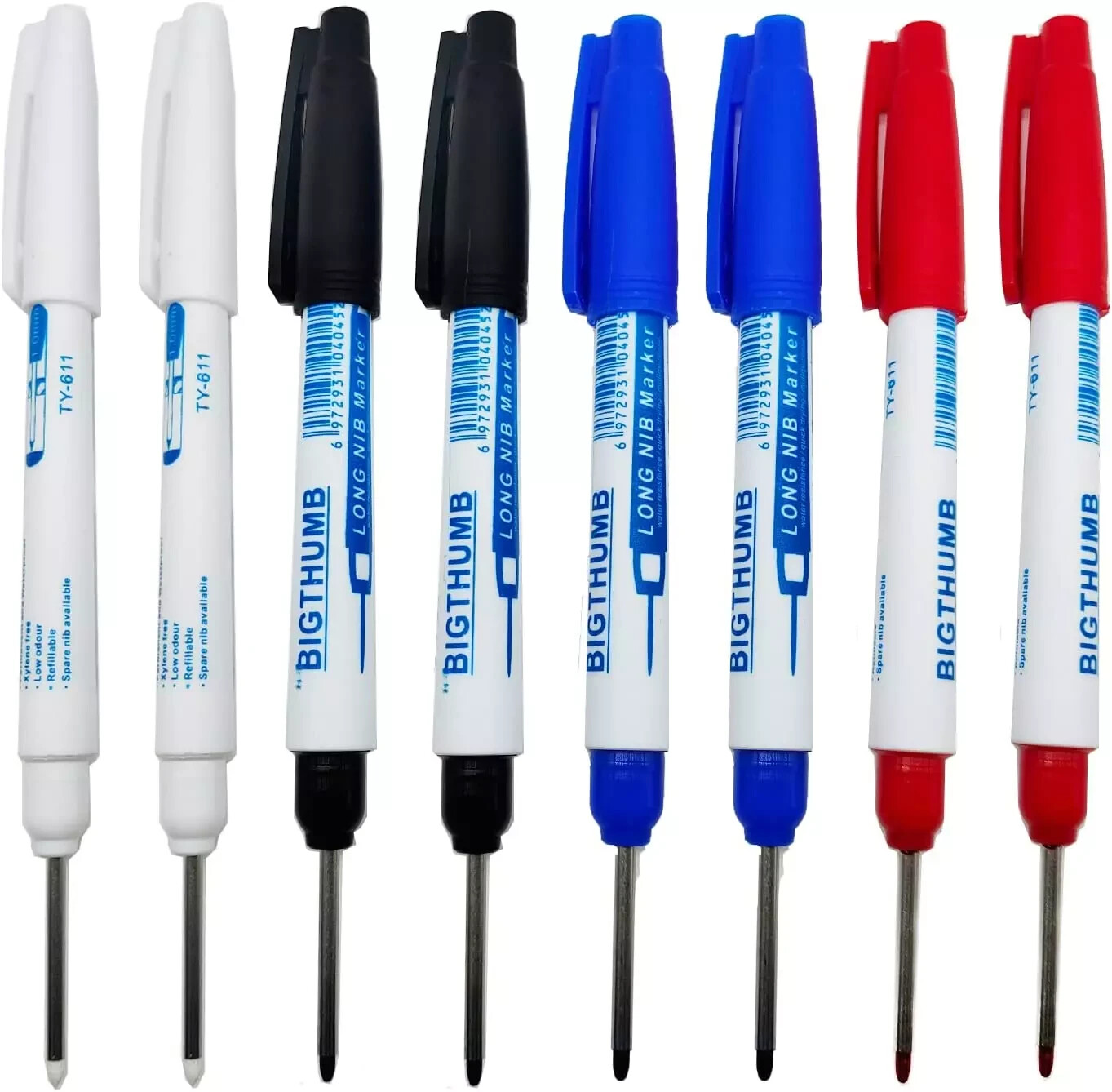 8Pcs Waterproof Deep Reach Markers Long Nose Permanent Marker Pens 2Mm Tip