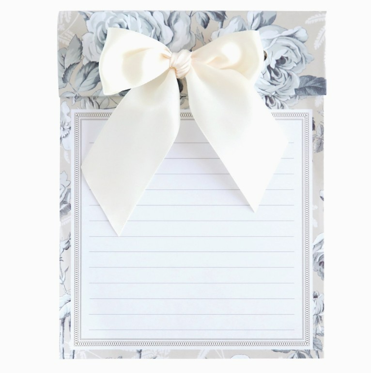 Anna Griffin, "Faded Rose" Luxury Bow Note Pad with Powder Blue Bow, 175 Sheets
