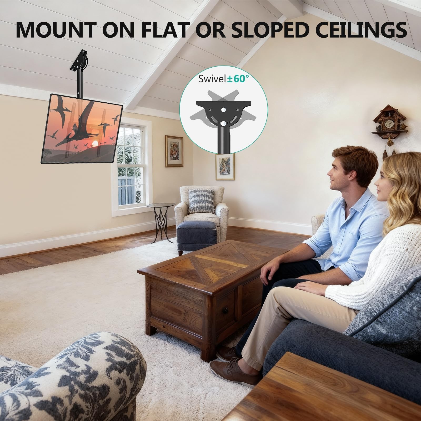 Ceiling TV Mount 26-65 Inch Screens Full Motion Bracket VESA 400x400 Adjustable