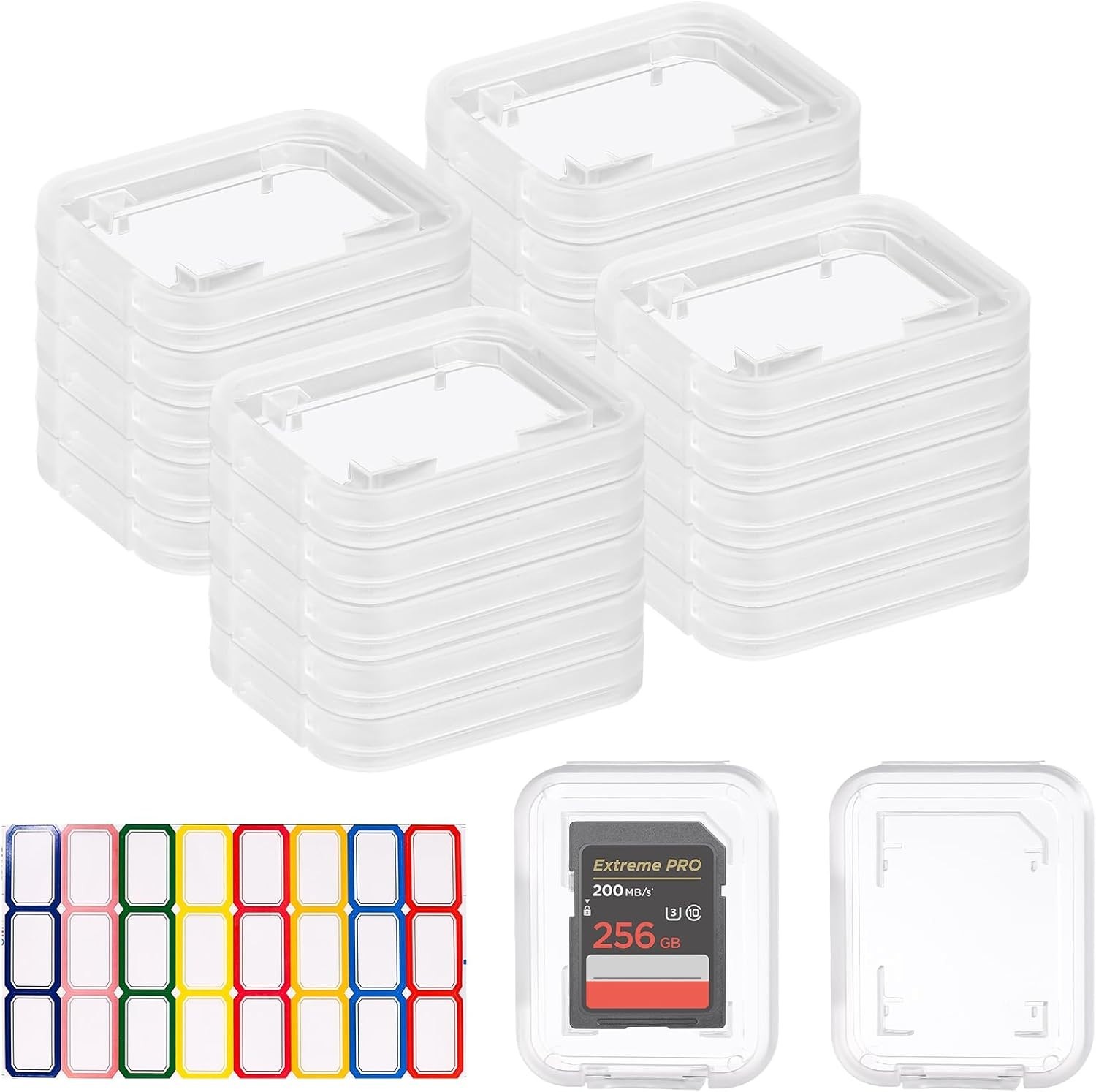 20PCS Clear SD Card Holder, Plastic Memory Card Case with Colorful Label Stic...