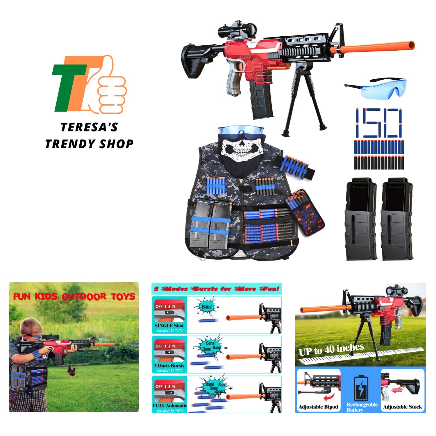 Toy Gun Automatic Sniper Rifle -3 Modes Toy Foam Blasters with Tactical Vest,...