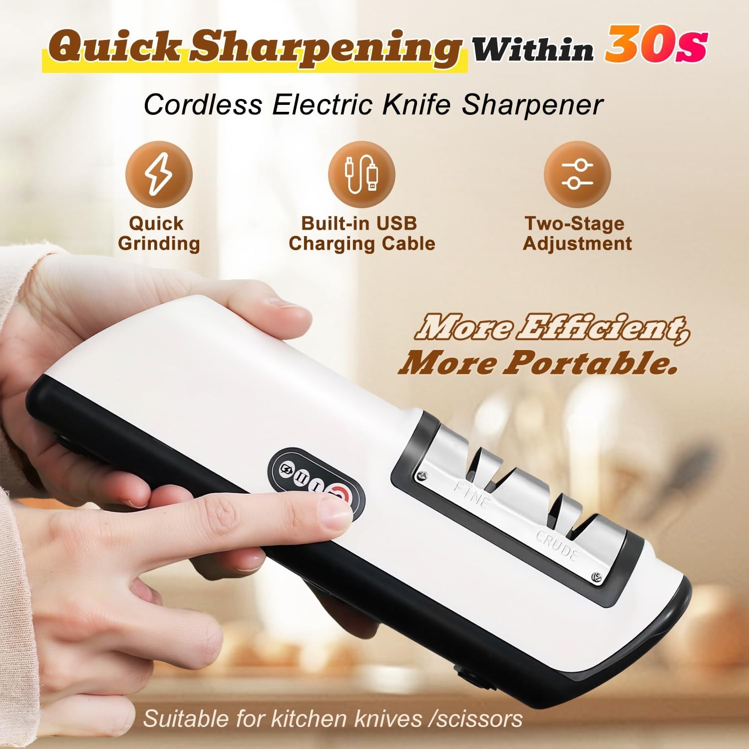 Rechargeable Electric Knife Sharpener, Compact Cordless Knife Sharpener