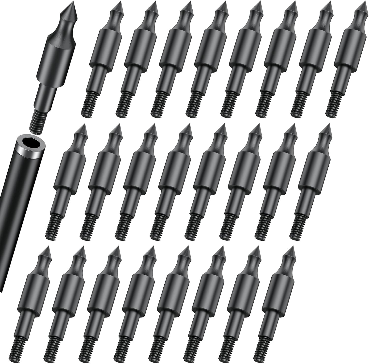 24pcs 5/16" 125 Grain Steel Archery Field Tips Screw-In Points Compound Bows