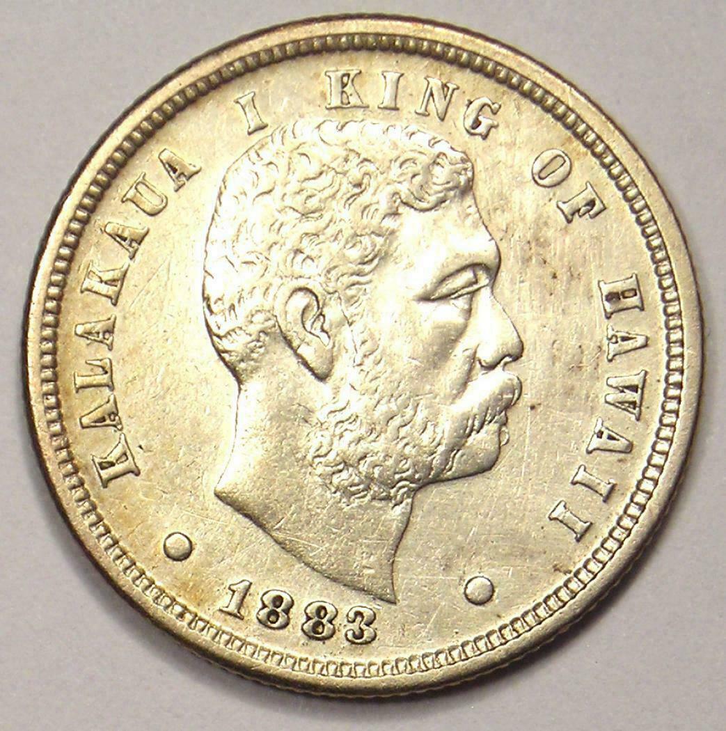 1883 Hawaii Kalakaua Dime (Ten Cents, 10C Coin) - Choice AU Details - Rare Coin!
