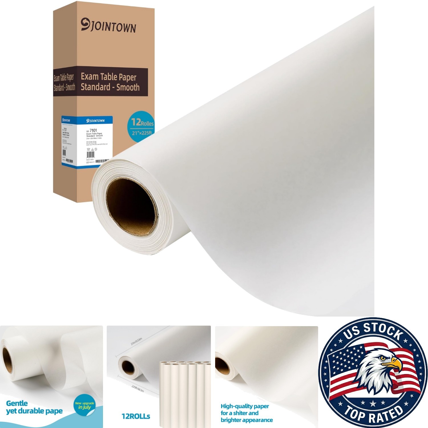 Disposable Hygienic Exam Table Paper 21" x 225ft - 12 Roll Supply for Clinics