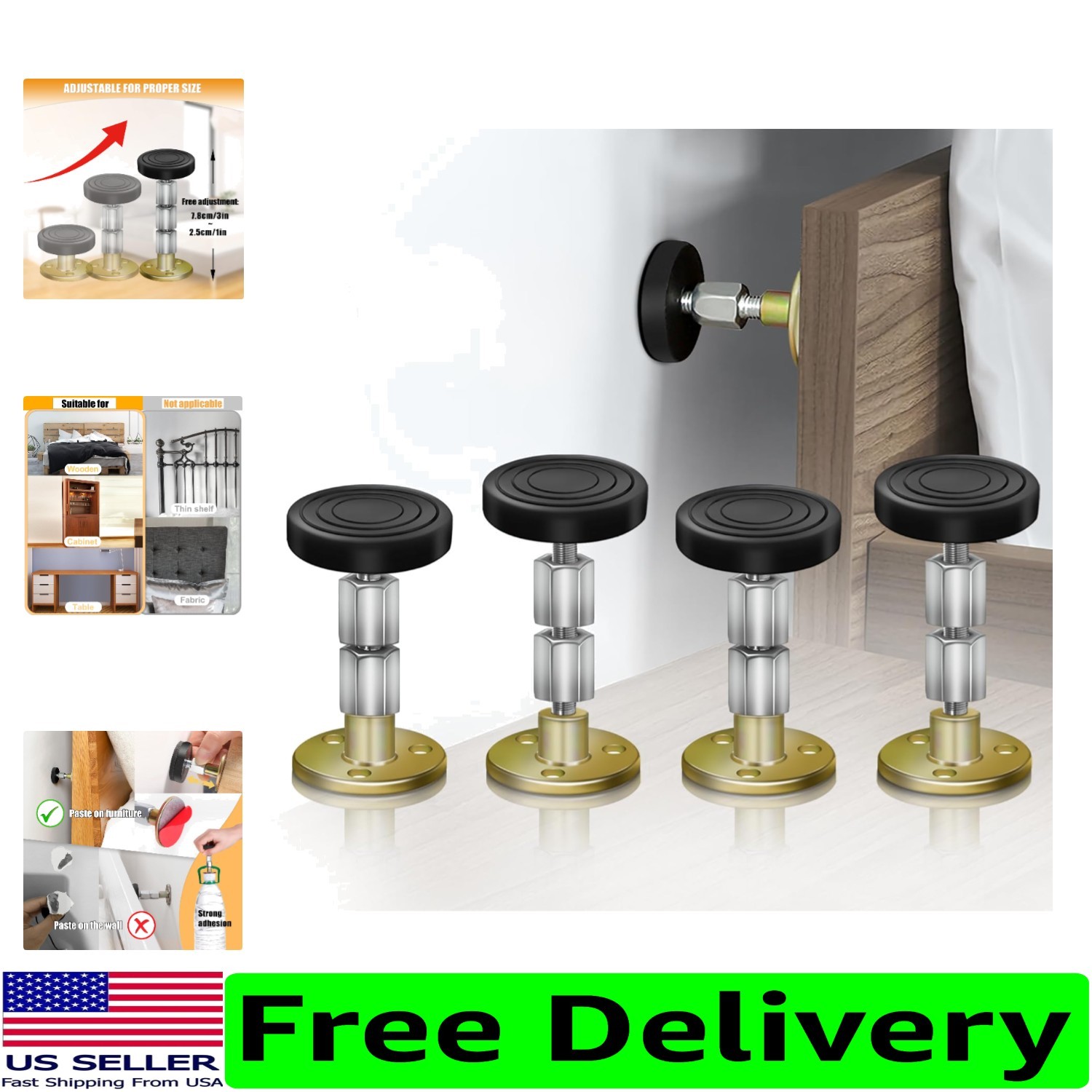 4 Pack Adjustable Headboard Stoppers for Noise Reduction – Sleep Soundly!