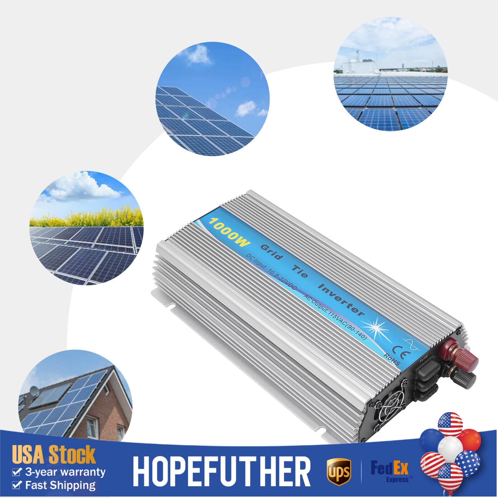 1000W MPPT Grid Tie Inverter DC10.8-32V to AC90-140V Pure Sine Wave Inverter